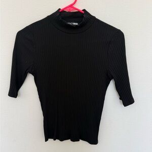 Fashion Nova Black Ribbed Mock Neck Top